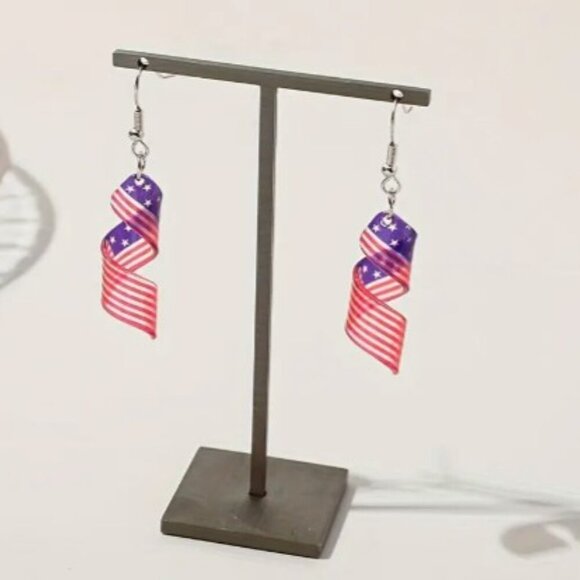 Chic Spiral American Flag Lightweight Acrylic Drop Earrings Alloy Posts - Picture 2 of 4